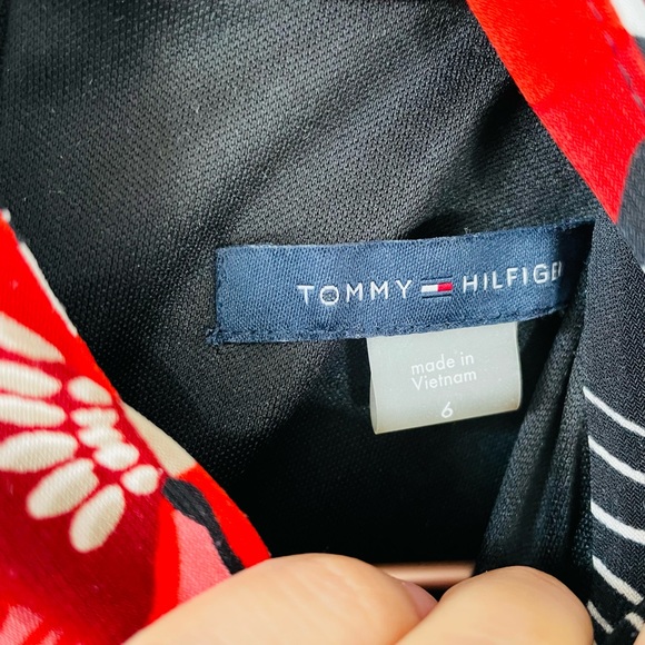 TOMMY HILFIGER Floral A-Line Halter Midi Dress (Black + Red + White, Size: 6) - Picture 9 of 12